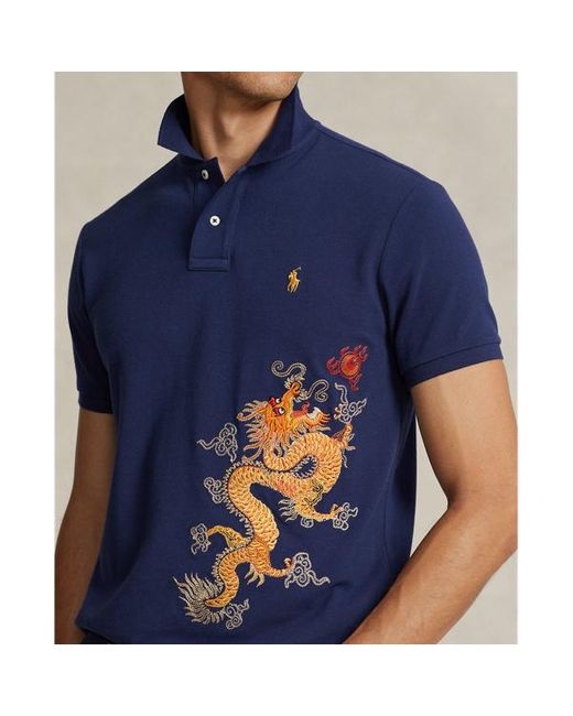 Polo Ralph Lauren Blue Lunar New Year Dragon Mesh Polo Shirt for men