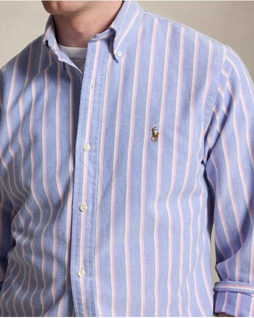 Polo Ralph Lauren Blue Custom Fit Striped Oxford Shirt for men