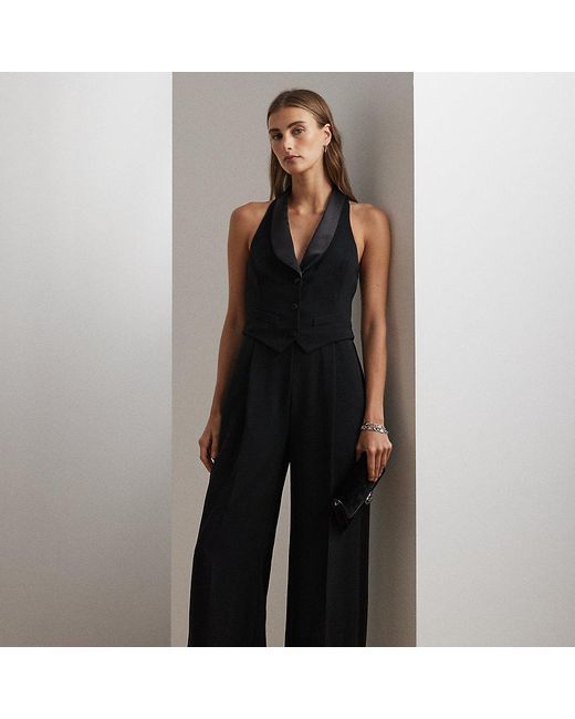 Ralph Lauren Black Ralph Lauren Satin-Trim Crepe Sleeveless Jumpsuit