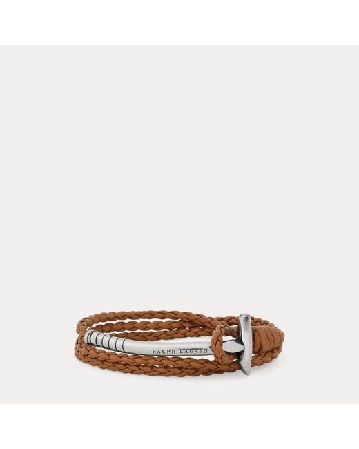 Ralph Lauren Black Triple-Wrap Leather Mallet Bracelet for men