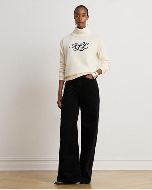 Ralph Lauren White Logo Cashmere Roll Neck Jumper