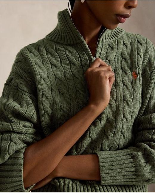 Polo Ralph Lauren Green Cable-Knit Cotton Quarter-Zip Jumper