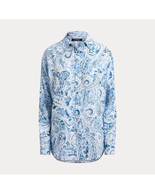 Ralph Lauren Blue Relaxed Fit Paisley Linen Shirt