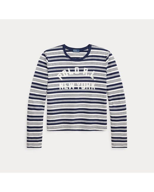 Polo Ralph Lauren Blue Logo Striped Jersey Long-Sleeve Tee
