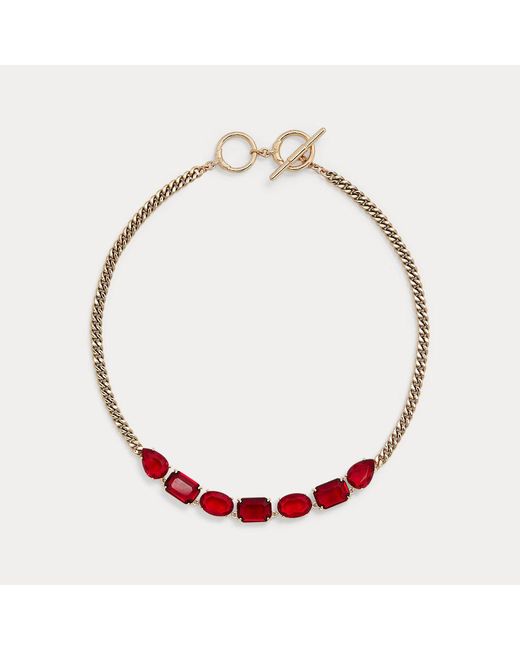 Lauren by Ralph Lauren Red Gold-tone Stone Necklace