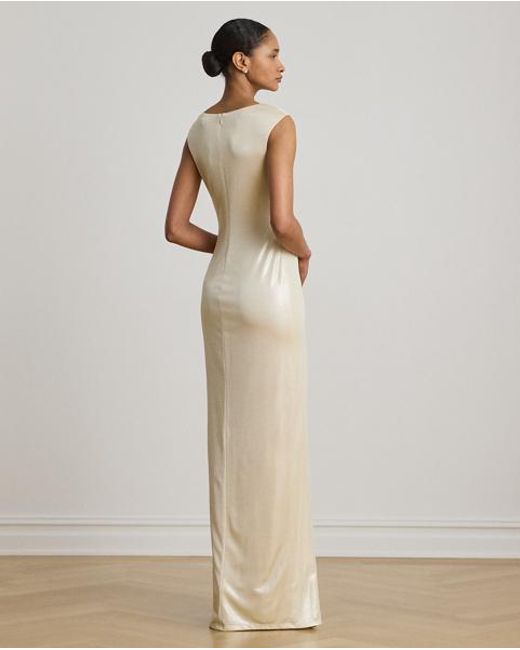 Ralph Lauren White Metallic Jersey Boatneck Gown