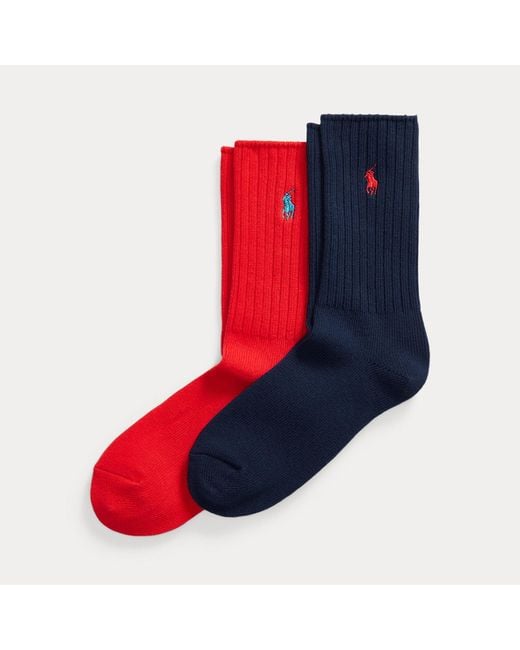 Polo Ralph Lauren Red Rib-Knit Crew Sock 2-Pack
