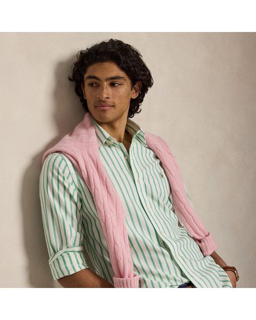 Polo Ralph Lauren Blue Custom Fit Striped Oxford Shirt for men