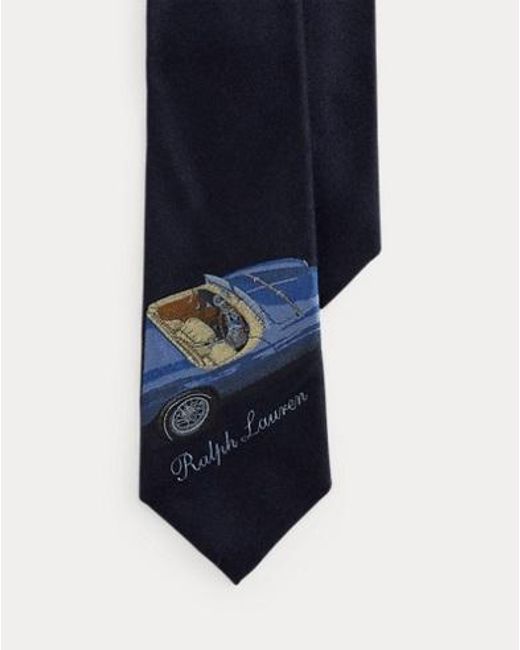 Ralph Lauren Blue Automobile Print Silk-Cashmere Tie for men