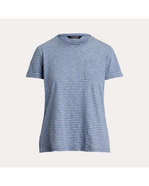 Ralph Lauren Blue Striped Cotton Slub Jersey Pocket Tee