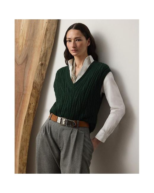 Gilet in seta e cashmere a trecce di Ralph Lauren in Green