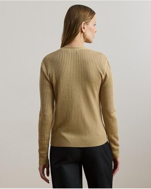 Cardigan Côtelé Col En V En Lin Mélangé Ralph Lauren en coloris Natural
