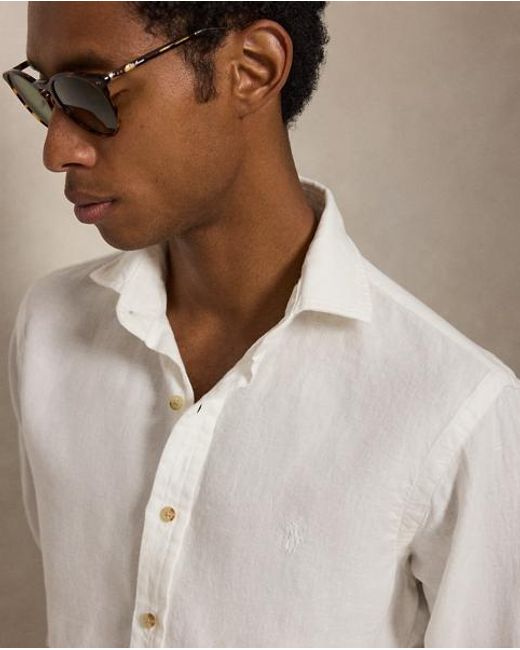 Polo Ralph Lauren White Custom Fit Linen Shirt for men