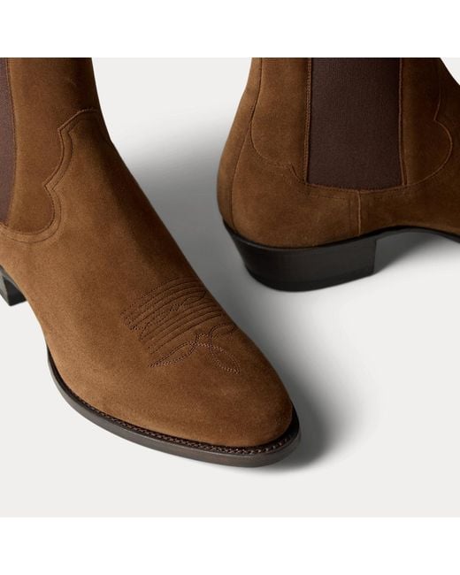 Ralph Lauren Brown Calf-Suede Chelsea Western Boot for men