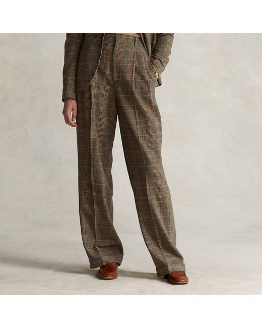 Brown Plaid Tweed flatfront Wide leg Pants  Sumissura