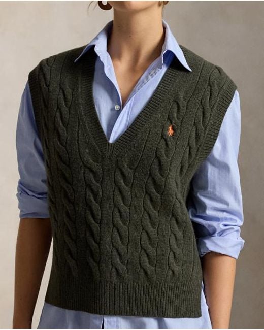 Polo Ralph Lauren Blue Cable-Knit Sleeveless Jumper