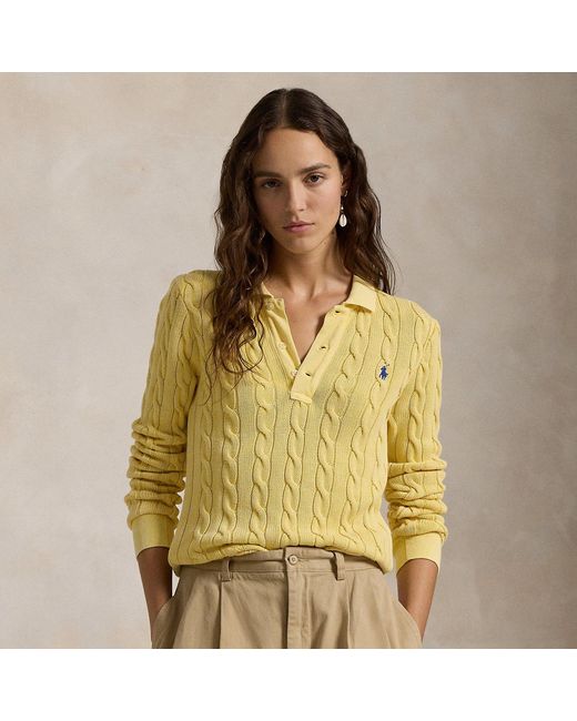 Polo Ralph Lauren Yellow Cable-Knit Cotton Long-Sleeve Polo Shirt