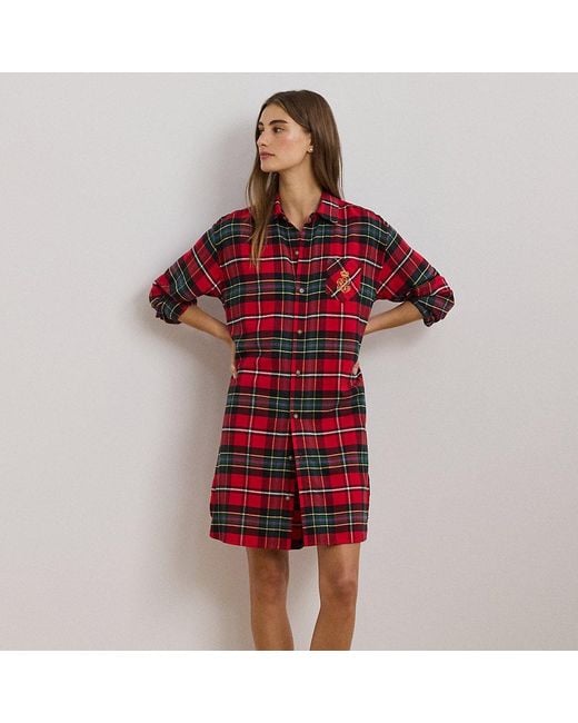 Camicia da notte in twill spina di pesce di Ralph Lauren in Red