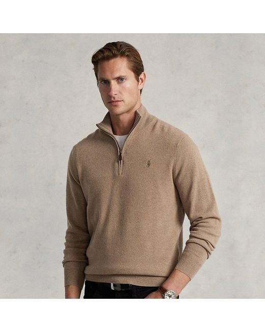 Ralph Lauren Wool Quarterzip Sweater in Honey Brown Heather (Brown