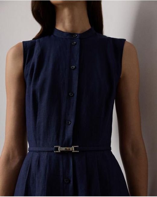 Ralph Lauren Blue Kennedi Linen Sleeveless Day Dress
