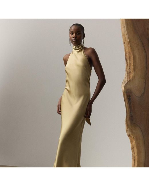 Ralph Lauren Natural Chilton Stretch Satin Evening Dress