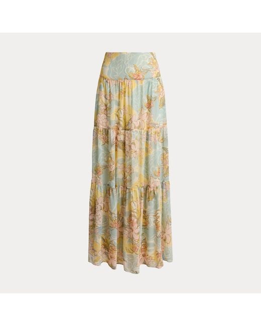 Ralph Lauren Metallic Floral Georgette Tiered Maxiskirt