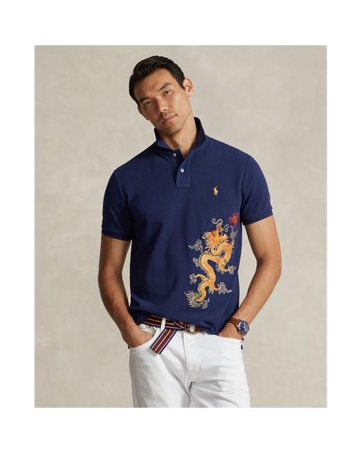 Polo Ralph Lauren Blue Lunar New Year Dragon Mesh Polo Shirt for men