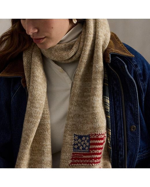 Polo Ralph Lauren Brown Flag Wool-Blend Scarf