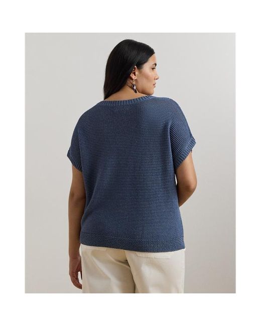 Taglie Plus - Maglia in misto lino con scollo a V di Ralph Lauren in Blue