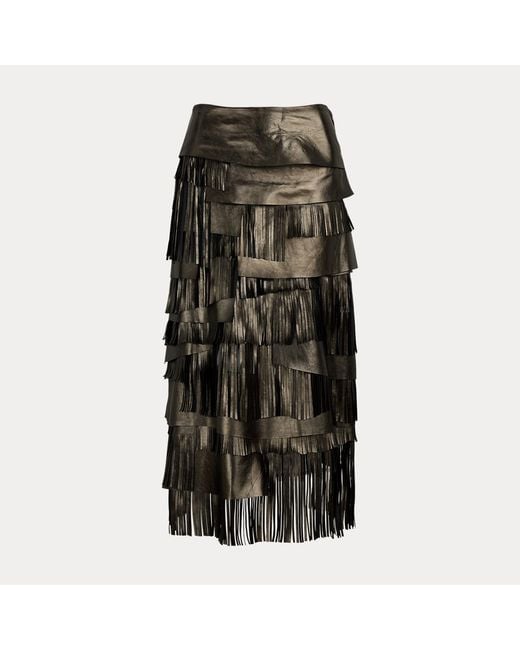 Ralph Lauren Gray Belinda Metallic Lambskin Skirt