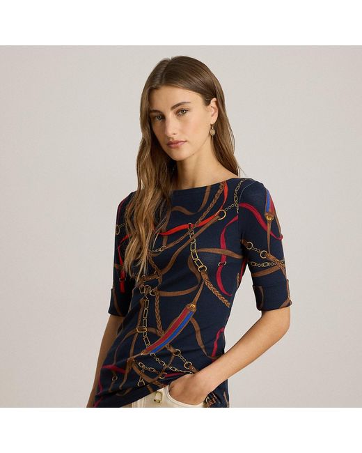 Ralph Lauren Blue Belting-Print Cotton Boatneck Tee