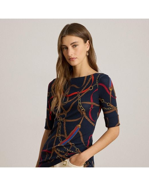 Ralph Lauren Blue Ralph Lauren Belting-Print Cotton Boatneck Tee