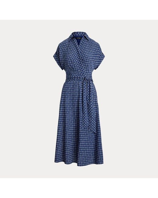 Abito in crêpe con stampa geometrica di Ralph Lauren in Blue
