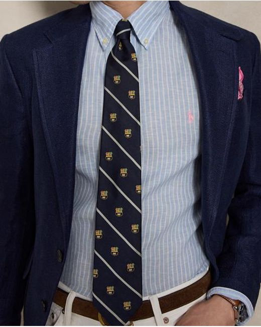 Polo Ralph Lauren Blue Custom Fit Striped Linen Shirt for men