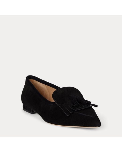 Ralph Lauren Black Londyn Sheep-Suede Kiltie Ballet Flat