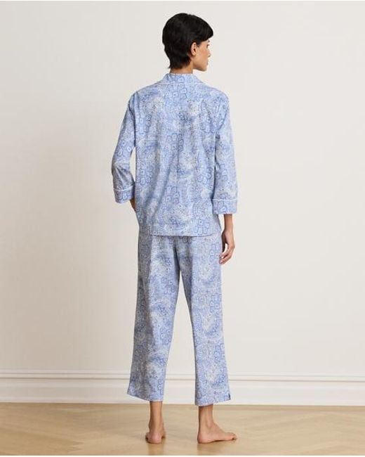 Ralph Lauren Blue Paisley Cotton Jersey Capri Sleep Set