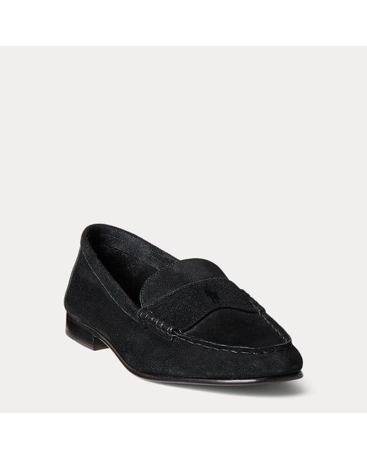 Polo Ralph Lauren Black Embossed-pony Suede Penny Loafer