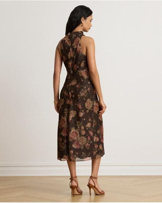 Ralph Lauren Brown Mockneck Floral Georgette Cocktail Dress