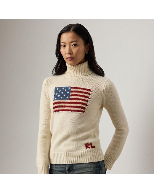 Ralph Lauren Natural Ralph Lauren Flag Cashmere Turtleneck Sweater