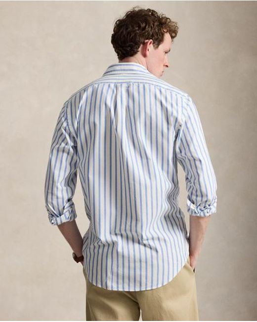Polo Ralph Lauren Blue Custom Fit Striped Oxford Shirt for men