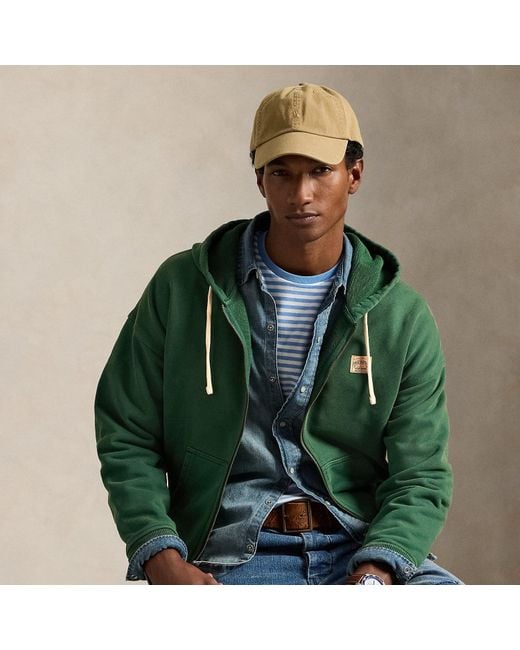 Ralph Lauren Green Relaxed Fit Loopback Fleece Hoodie for men