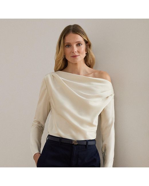 Ralph Lauren Natural Satin Charmeuse Off-The-Shoulder Blouse