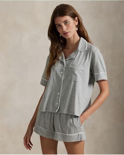 Polo Ralph Lauren Brown Kurzärmliger Jersey-Pyjama Mit Paspeln