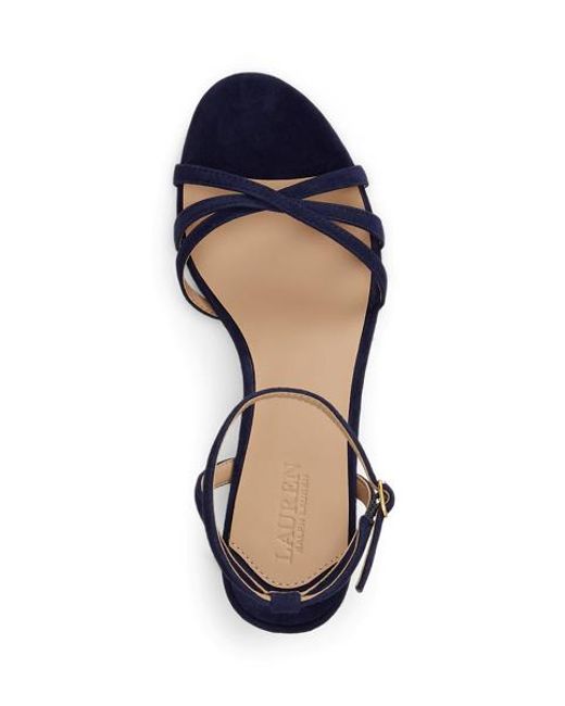Ralph Lauren Blue Kendyl Kitten-Heel Suede Sandal