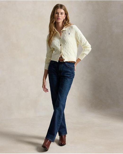 Polo Ralph Lauren Natural Cable Cotton Polo-Collar Cardigan