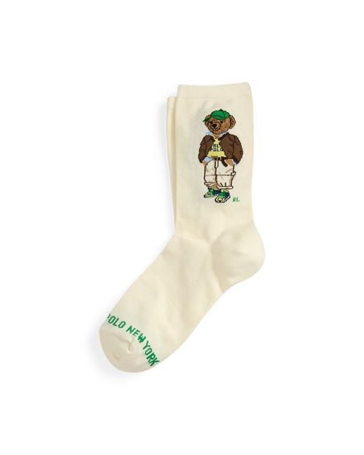 Ralph Lauren White Polo Bear Cotton-Blend Crew Socks
