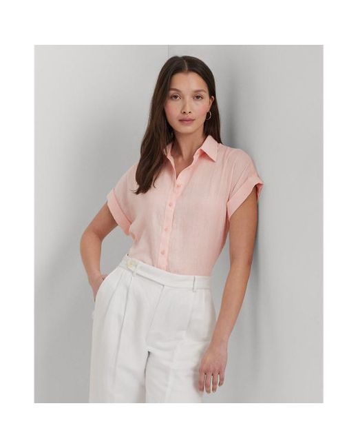 Lauren by Ralph Lauren Pink Petite - Linen Short-sleeve Shirt
