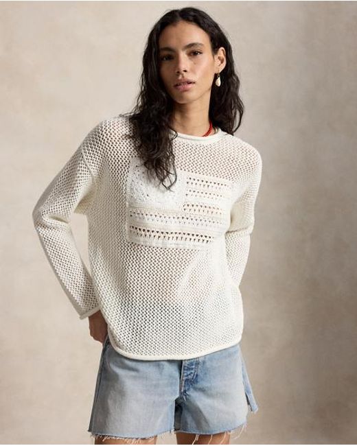Polo Ralph Lauren Gray Tonal Flag Pointelle Jumper