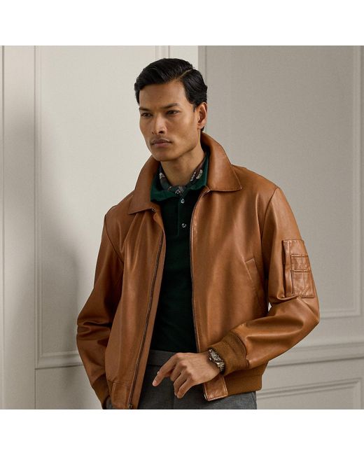 Ralph Lauren Brown Plonge Leather Jacket for men