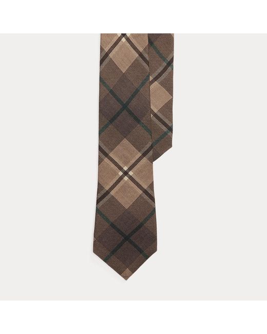 Ralph Lauren Brown Plaid Cashmere-Silk Tie for men